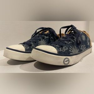 UGG Evera Blue Denim Tan Leather Fur Interior Lace Up Sneakers Womens Size 7